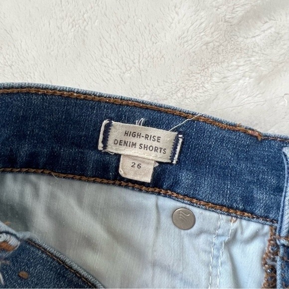 Madewell High Rise Denim Blue Jean Shorts button fly raw hem cuffed hem 26 - Picture 7 of 7